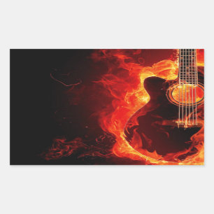 Brennende Gitarre, Orange Flammen Musik Rockband Rechteckiger Aufkleber