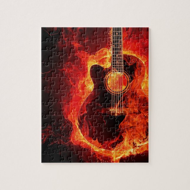 Brennende Gitarre, Orange flammt Musik-Rockband (Vertikal)