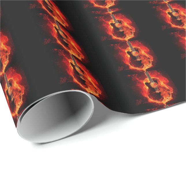 Brennende Gitarre, Orange flammt Musik-Rockband Geschenkpapier (Rolleneckpunkt)
