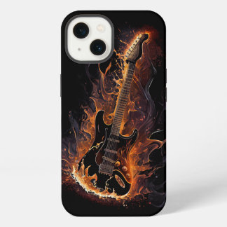 Brennende Gitarre Schwarze KI-Kunst iPhone Hülle