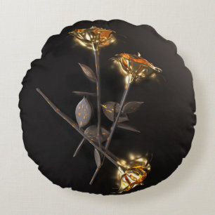Brennende Rosen – Goldene Eleganz Rundes Kissen