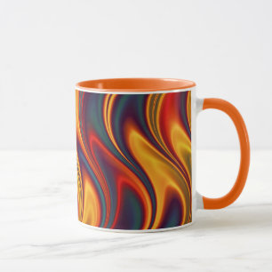 Brennende rote gelbe Blauwellen Tasse