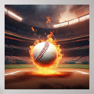 Brennender Baseball im Stadion Poster