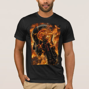 Brennender Cyborg-Kopf Feuer-Grafik Phönix T-Shirt
