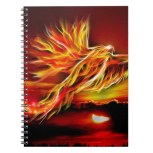 Brennender roter fliegender Phoenix-Garten des Notizblock