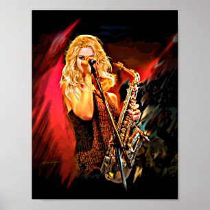Brennender Saxophon-Spieler Poster