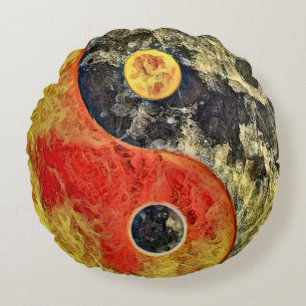 Brennender Yin Yang Handwerker Rundes Kissen