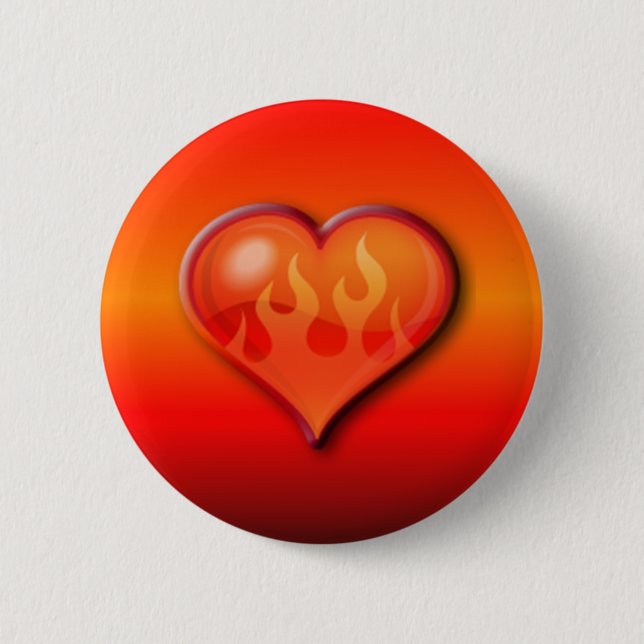brennendes Flammenherz Button (Vorderseite)