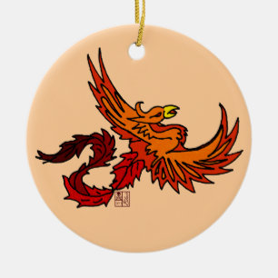 Brennendes fliegendes Phoenix des Herbstes Keramikornament