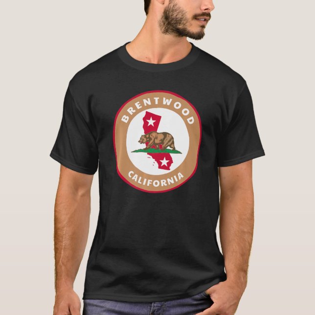 Brentwood California Ca Flag und Bären Abzeichen S T-Shirt (Vorderseite)