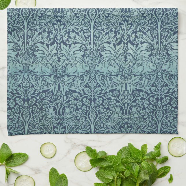 Brer Rabbit von William Morris Blue Textile Patter Geschirrtuch (Gefaltet)