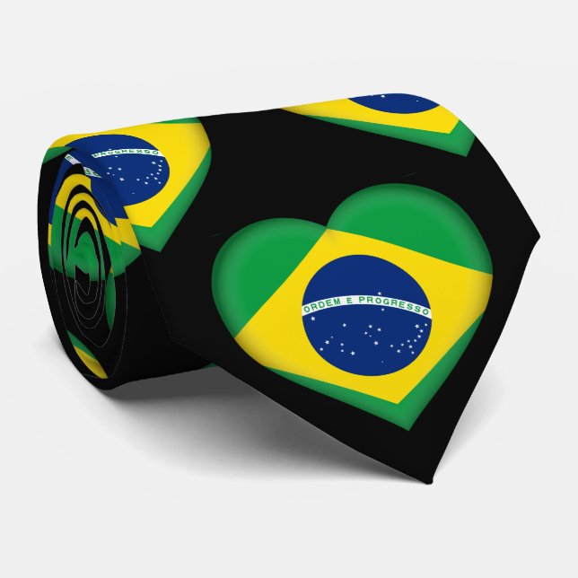 Brésil Drapeau couleurs Motif de coeur Cravate (Roulé)