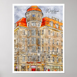 Breslau Polen Jahrgang Reise Wasserfarbe Postkarte Poster