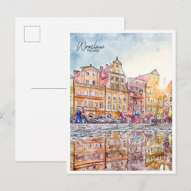 Breslau Polen Vintage Reise Aquarell Postkarte (Vorne/Hinten)