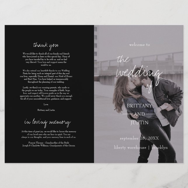 Bretagne Elegantes Foto Folded Program Hochzeit (Vorderseite)