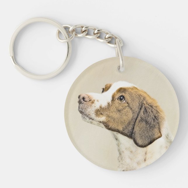 Bretagne Malerei - Niedliche Hundekunst Schlüsselanhänger (Vorderseite)
