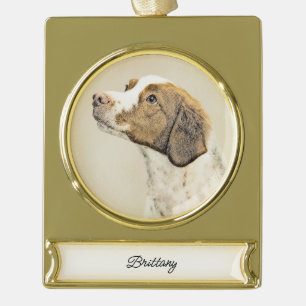 Bretagne Malerei - Niedliche Original Hunde Kunst Banner-Ornament Gold