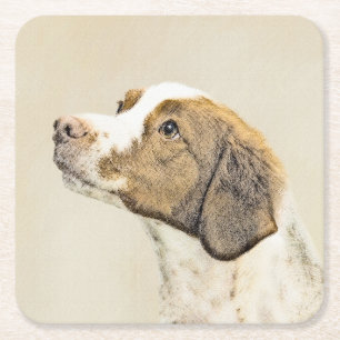 Bretagne Malerei - Niedliche Original Hunde Kunst Rechteckiger Pappuntersetzer