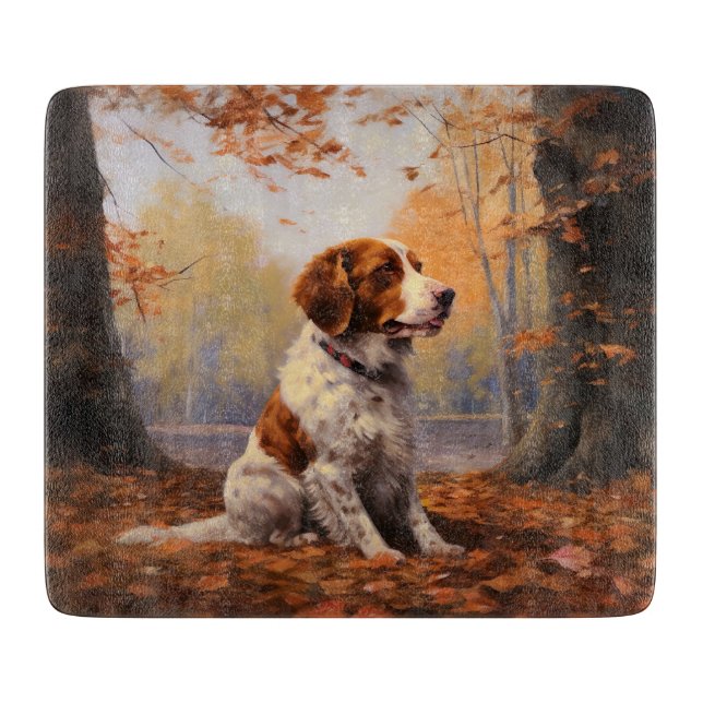Bretagne Spaniel im Herbst Leaves Fall Inspiriert Schneidebrett (Vorderseite)