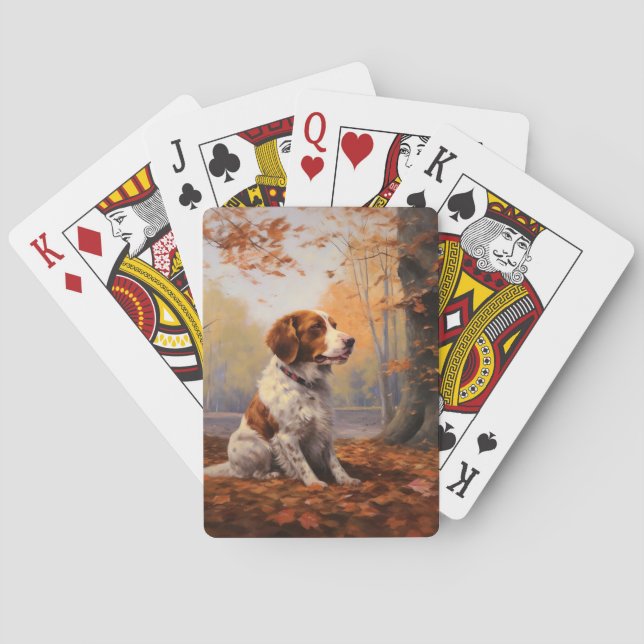 Bretagne Spaniel im Herbst Leaves Fall Inspiriert Spielkarten (Rückseite)