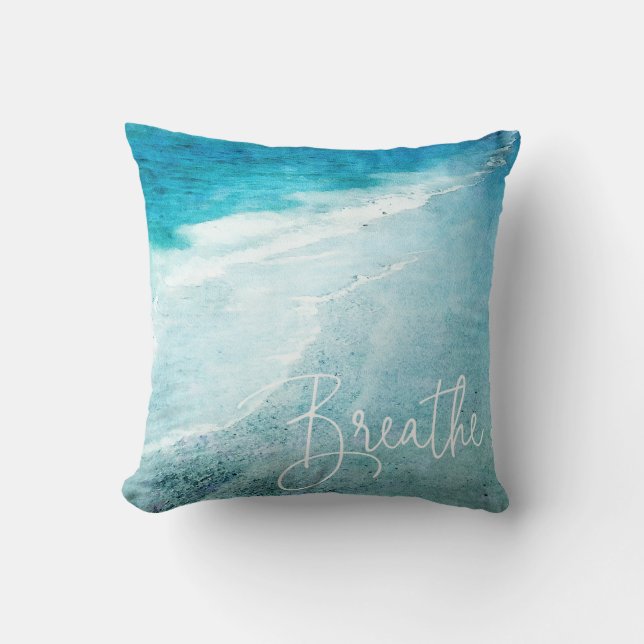 Brethe Yoga Zitat Retro Beach Aquamariner Blauer O Kissen (Vorderseite)