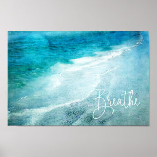 Brethe Yoga Zitat Retro Beach Aquamariner Blauer O Poster