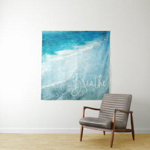 Brethe Yoga Zitat Retro Beach Aquamariner Blauer O Wandteppich