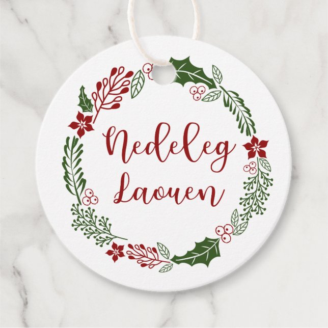 Breton Frohe Weihnachten, Nedeleg laouen, Custom Geschenkanhänger (Vorderseite)