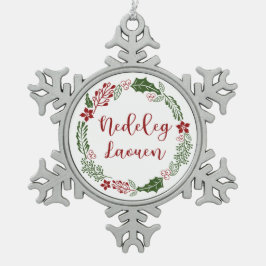 Breton Merry Christmas Wreath, Nedeleg laouen Schneeflocken Zinn-Ornament