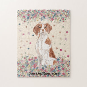 Bretonischer Hund Blumen Regen
