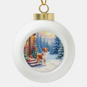 Bretonischer rustikaler Hütten-Weihnachten Winterk Keramik Kugel-Ornament