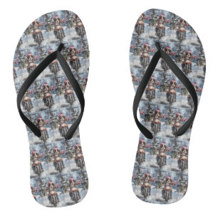 Bretonischer Spaniel fährt Motorrad Weihnachten Flip Flops