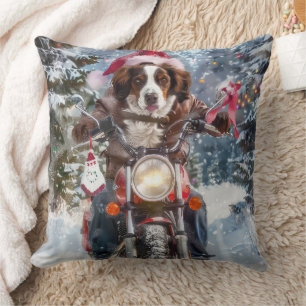 Bretonischer Spaniel Hund fährt Motorrad Weihnacht Kissen