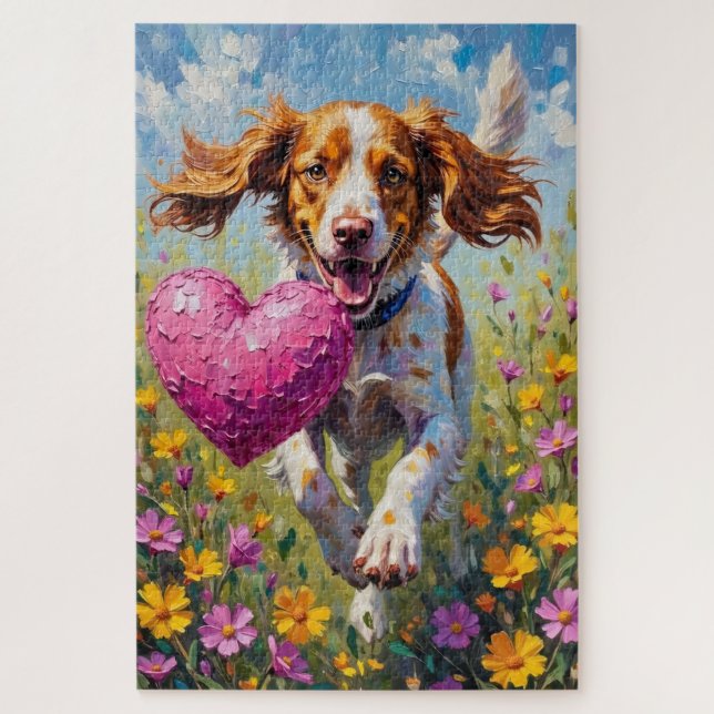 Bretonischer Spaniel Hund Valentinstag Rosa Attrap (Vertikal)