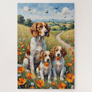 Bretonischer Spaniel Mohnfeld Kunst