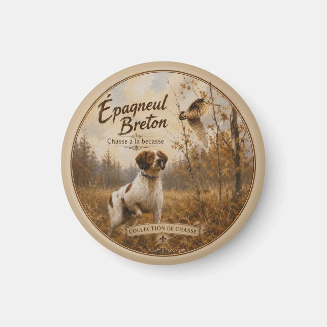 Bretonischer Spaniel und Waldschnepfe  Magnet (Vorne)
