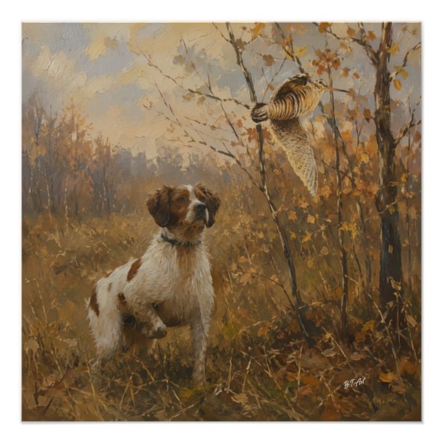 Bretonischer Spaniel und Waldschnepfe  Poster (Vorderseite)