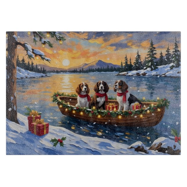 Bretonischer Spaniel Weihnachtsboot Urlaub Schneidebrett (Vorderseite)