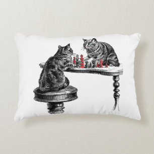 Brettspiele Zwei Katzen spielen Schachpartie Rot Zierkissen