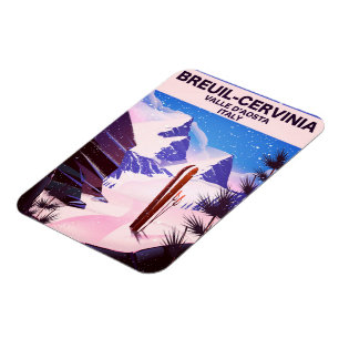 Breuil-Cervinia, das Aostatal, Italien, Skiplakat Magnet