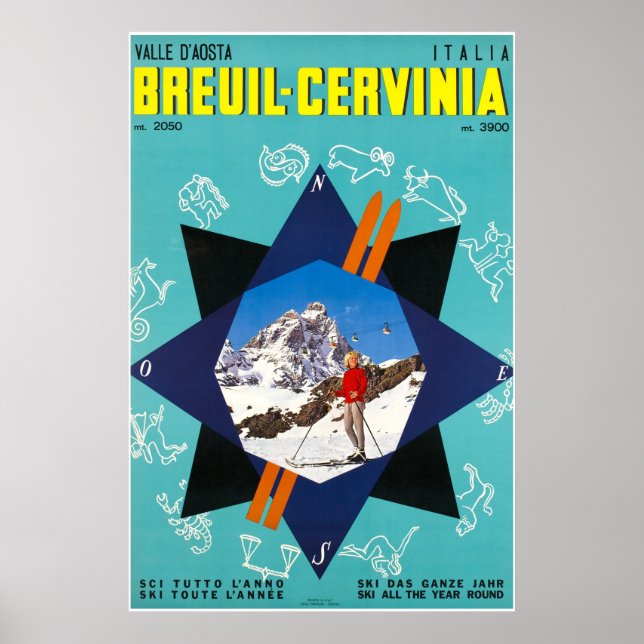 Breuil-Cervinia, Valle d'Aosta Italia, Skiposter Poster (Vorne)