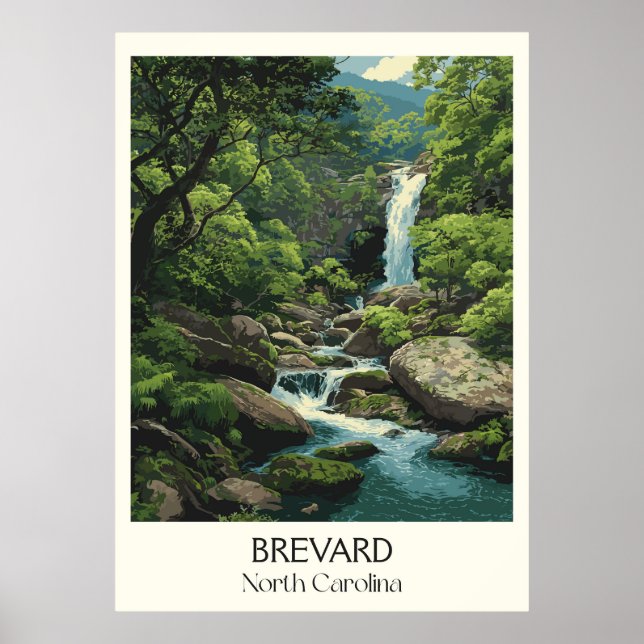 Brevard North Carolina Vintager Wasserfall Wald Poster (Vorne)