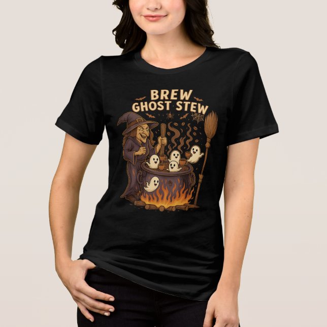 Brew Ghost Stew Hexenkaffee Cauldron Halloween Tri-Blend Shirt (Vorderseite)