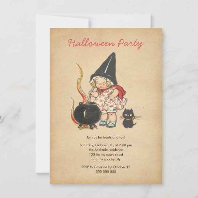Brew-schwarze Katze der KinderHalloween-Party-der Einladung (Vorderseite)