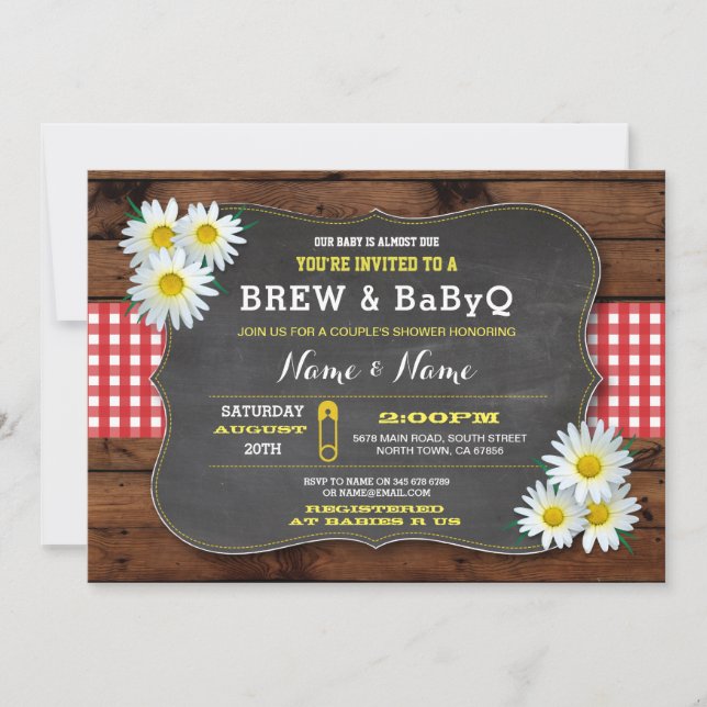 Brew und BABYQ Baby Shower Red Karo Einladung (Vorderseite)