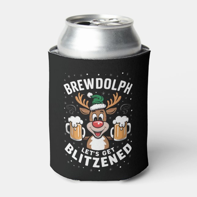 Brewdolph Let's Get Blitzned Christmas Reindeer B Dosenkühler (Kanne Vorderseite)