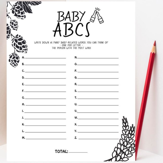 Brewery Baby - B&W - Baby Shower Baby ABCs Game (Von Creator hochgeladen)
