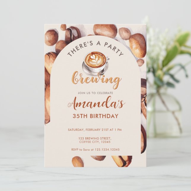 Brewing Coffee Bean Any Age Birthday Einladung (Stehend Vorderseite)