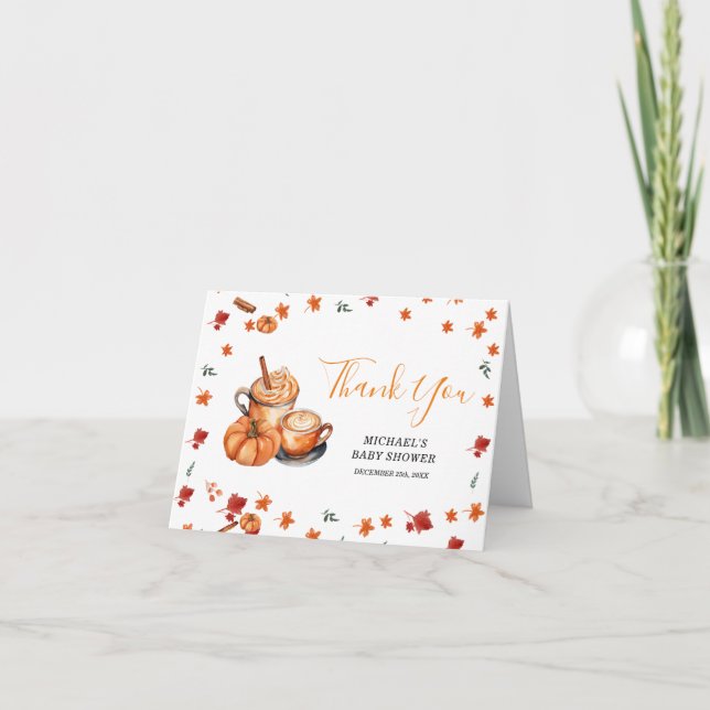Brewing Pumpkin Gewürz Kaffee Baby Dusche geklappt Dankeskarte (Vorderseite)