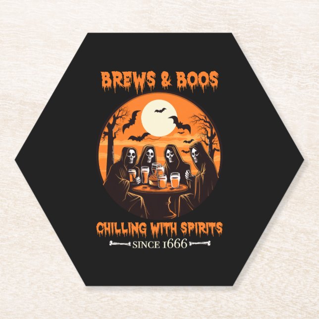 Brews & Boos - Chilling Halloween Ghosts Beer Untersetzer (Vorderseite)